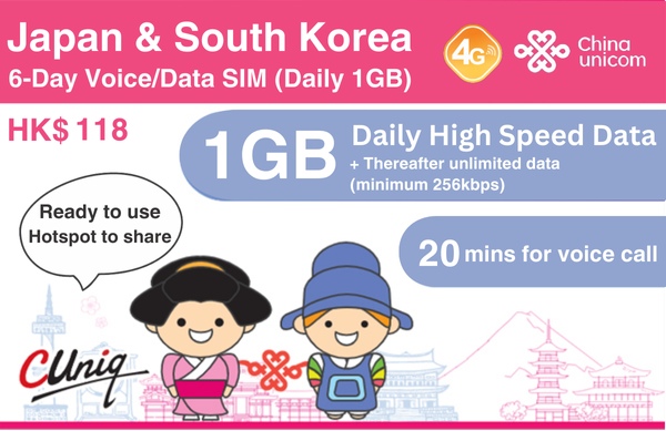 Japan & South Korea 6-Day Voice/Data SIM